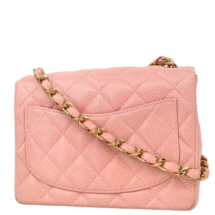 Chanel 2003-2004 Pink Caviar Mini Classic Square Flap Bag