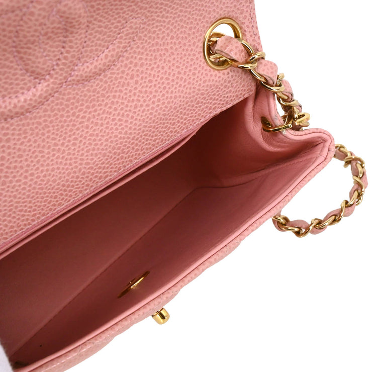 Chanel 2003-2004 Pink Caviar Mini Classic Square Flap Bag