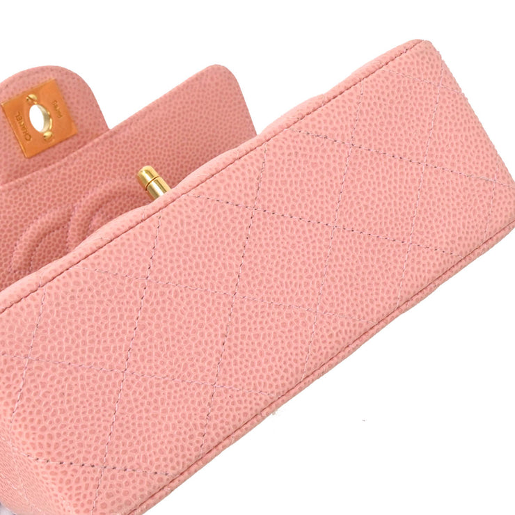 Chanel 2003-2004 Pink Caviar Mini Classic Square Flap Bag