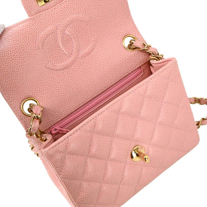 Chanel 2003-2004 Pink Caviar Mini Classic Square Flap Bag