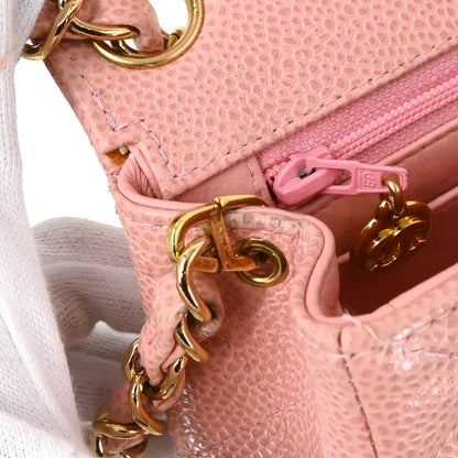 Chanel 2003-2004 Pink Caviar Mini Classic Square Flap Bag