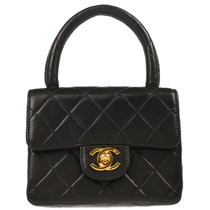 Chanel 1991-1994 Black Lambskin Micro Classic Flap Handbag