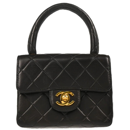 Chanel 1991-1994 Black Lambskin Micro Classic Flap Handbag