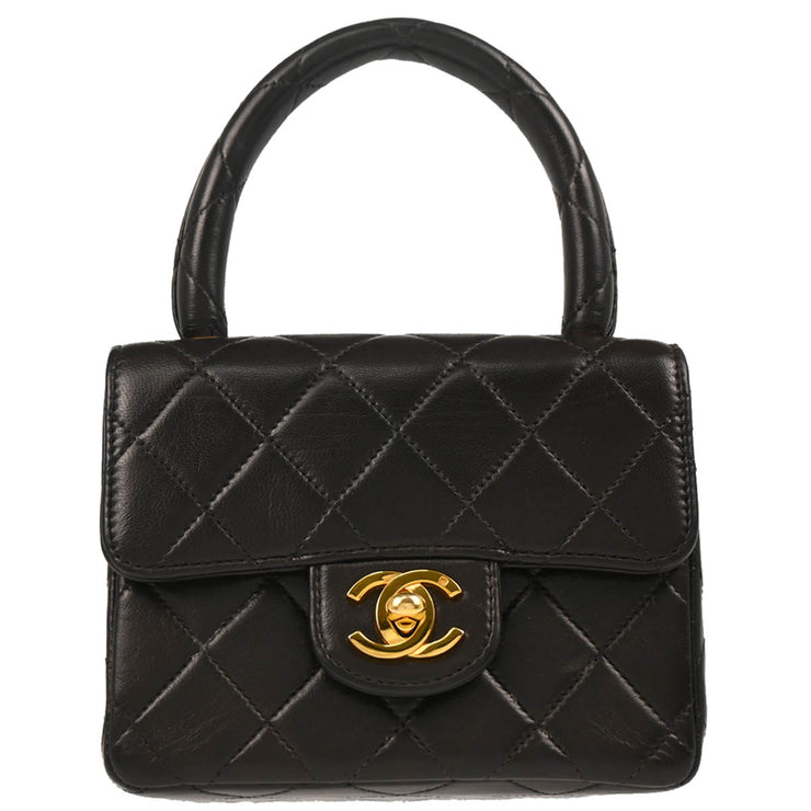 Chanel 1991-1994 Black Lambskin Micro Classic Flap Handbag
