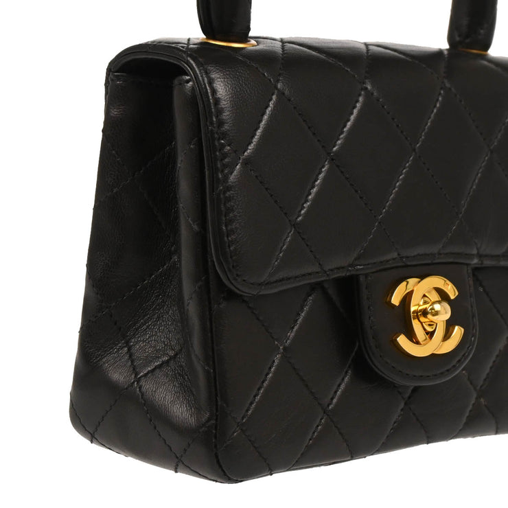 Chanel 1991-1994 Black Lambskin Micro Classic Flap Handbag