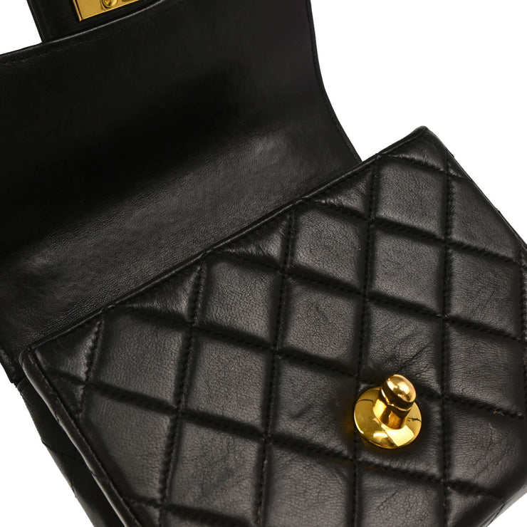 Chanel 1991-1994 Black Lambskin Micro Classic Flap Handbag