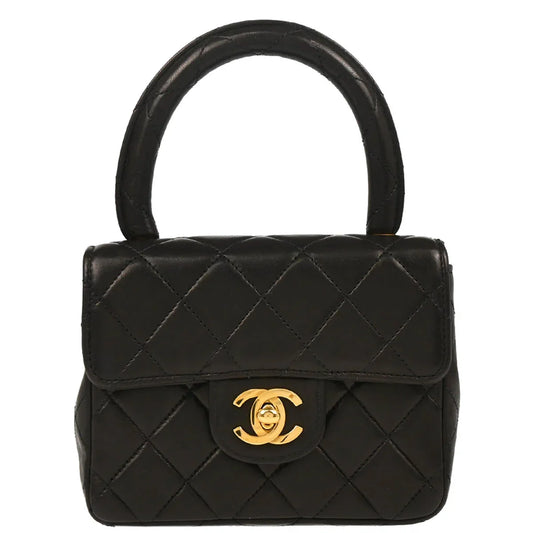 Chanel 1991-1994 Black Lambskin Micro Classic Flap Handbag