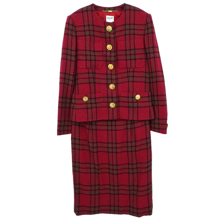 Celine Setup Suit Jacket Skirt Red #36