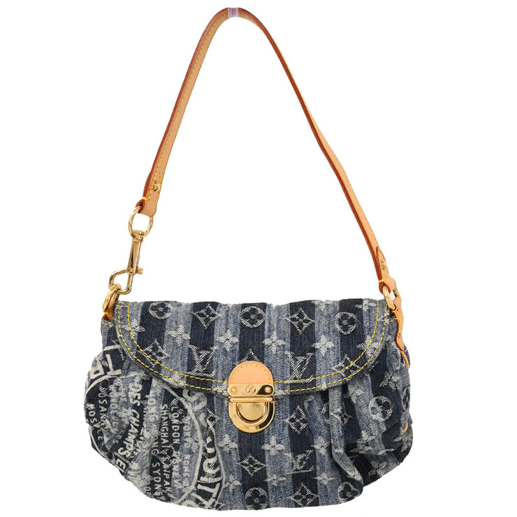 Louis Vuitton 2006 Blue Monogram Denim Mini Pleaty Raye Handbag M95333