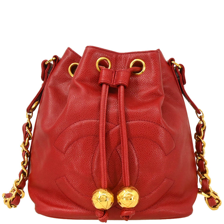 Chanel 1991-1994 Red Caviar Bucket Shoulder Bag