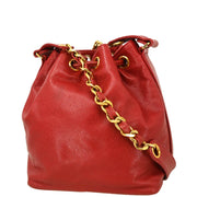 Chanel 1991-1994 Red Caviar Bucket Shoulder Bag