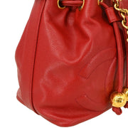 Chanel 1991-1994 Red Caviar Bucket Shoulder Bag