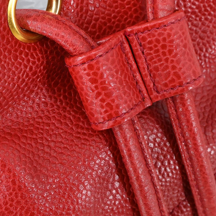 Chanel 1991-1994 Red Caviar Bucket Shoulder Bag