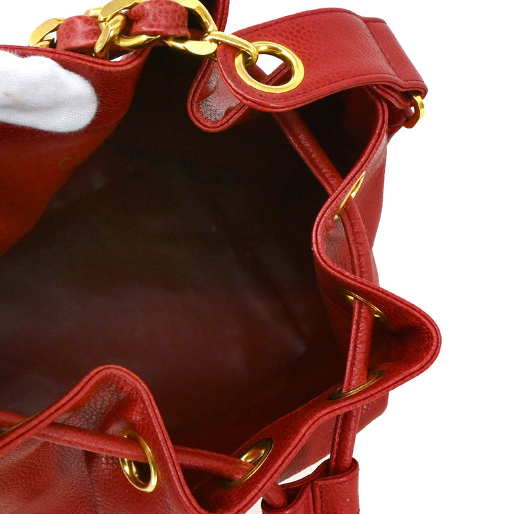Chanel 1991-1994 Red Caviar Bucket Shoulder Bag