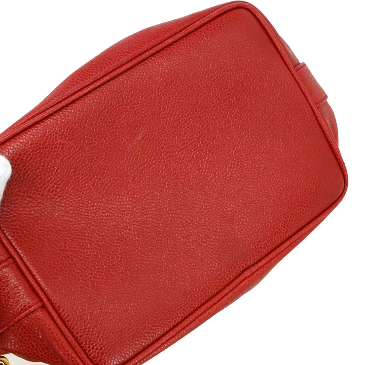 Chanel 1991-1994 Red Caviar Bucket Shoulder Bag