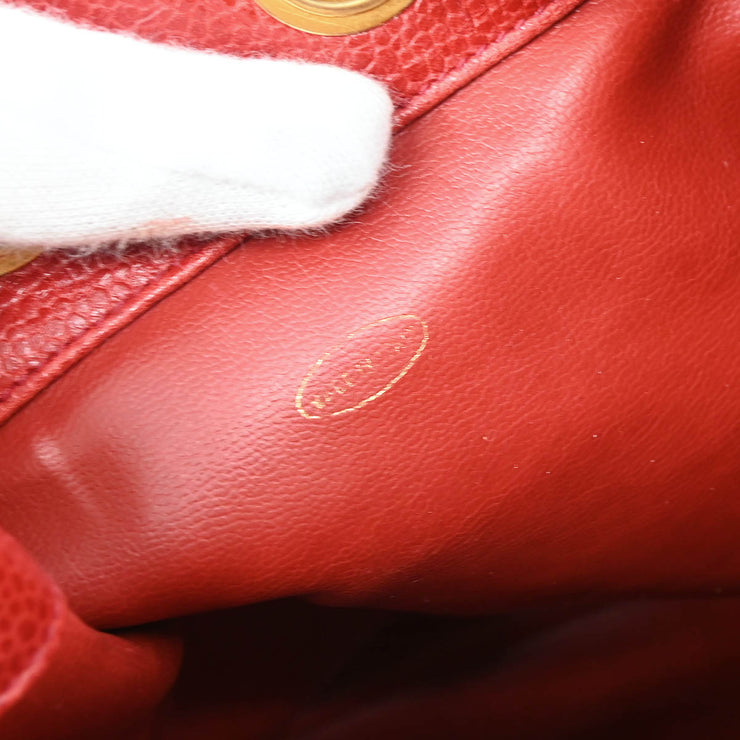 Chanel 1991-1994 Red Caviar Bucket Shoulder Bag