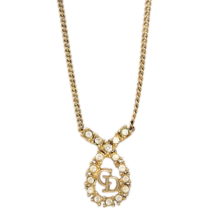 Christian Dior Necklace Pendant Gold Rhinestone