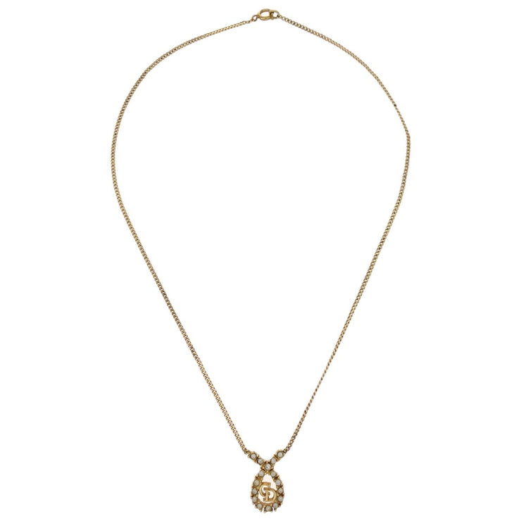 Christian Dior Necklace Pendant Gold Rhinestone