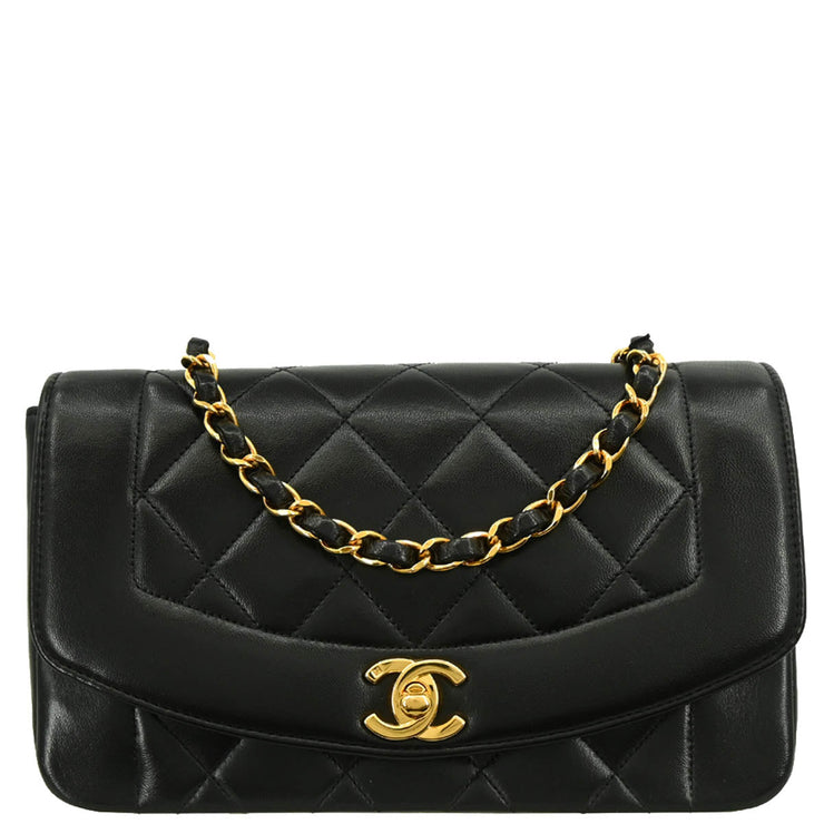 Chanel 1994-1996 Black Lambskin Small Diana Shoulder Bag