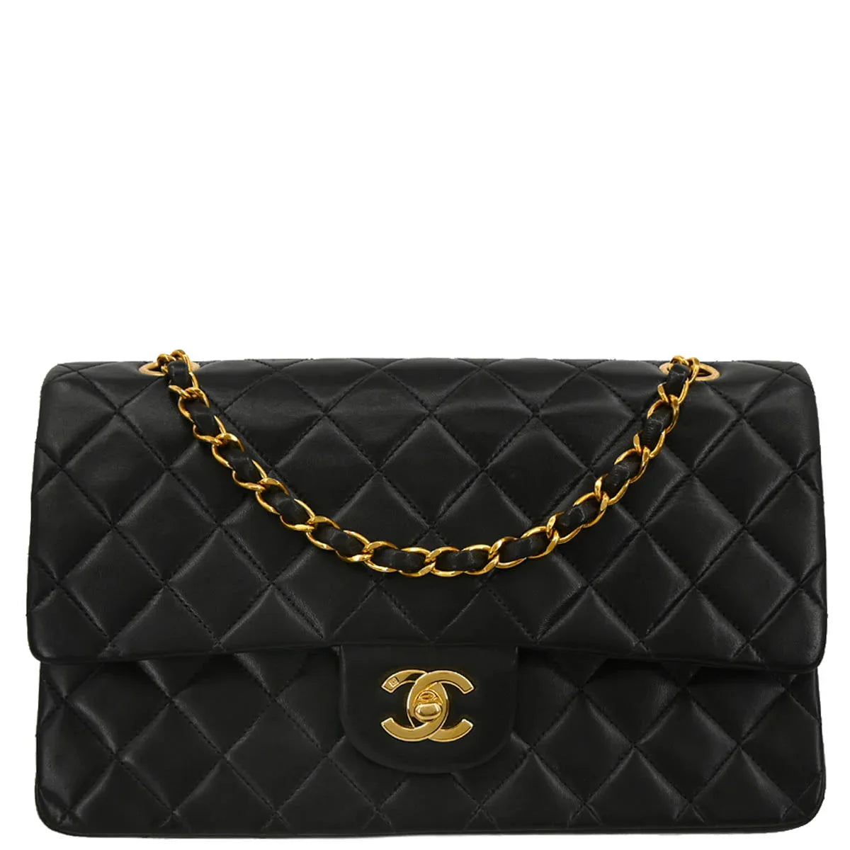 Chanel 1994-1996 Black Lambskin Medium Classic Double Flap Shoulder Bag
