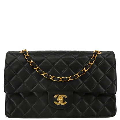 Chanel 1994-1996 Black Lambskin Medium Classic Double Flap Shoulder Bag