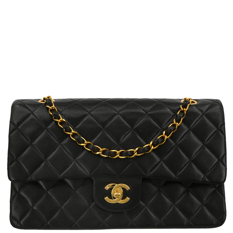 Chanel 1994-1996 Black Lambskin Medium Double Flap Shoulder Bag