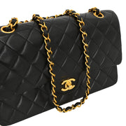 Chanel 1994-1996 Black Lambskin Medium Double Flap Shoulder Bag
