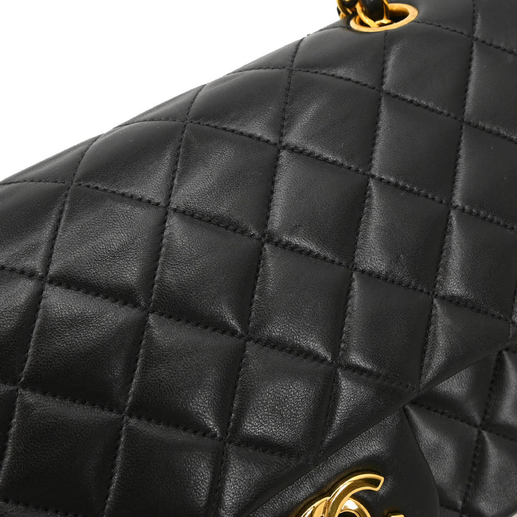 Chanel 1994-1996 Black Lambskin Medium Double Flap Shoulder Bag