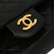 Chanel 1994-1996 Black Lambskin Medium Double Flap Shoulder Bag