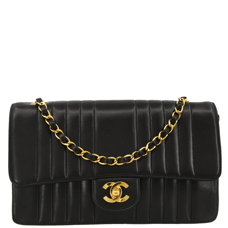 Chanel 1991-1994 Black Lambskin Mademoiselle Single Flap Shoulder Bag