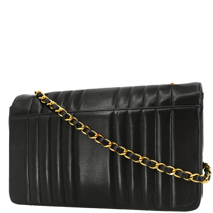 Chanel 1991-1994 Black Lambskin Mademoiselle Single Flap Shoulder Bag