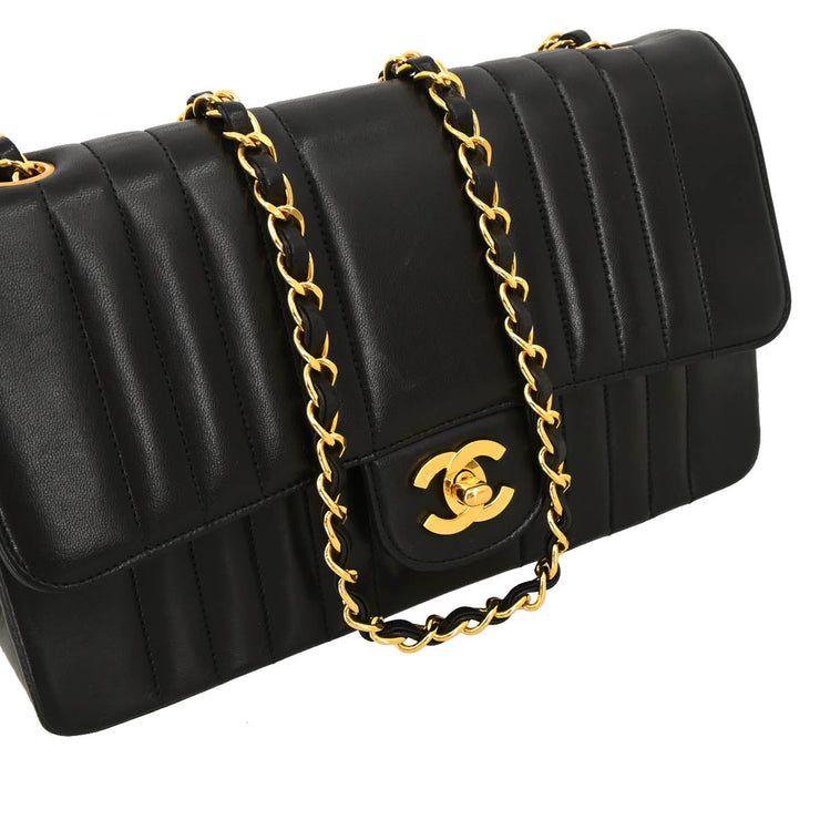Chanel 1991-1994 Black Lambskin Mademoiselle Single Flap Shoulder Bag