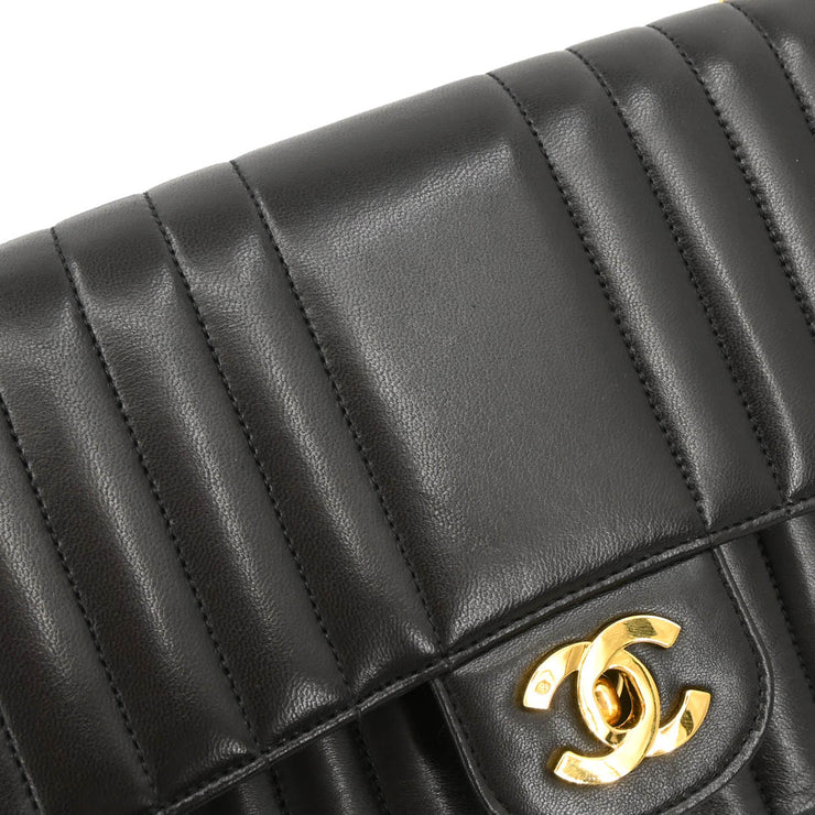 Chanel 1991-1994 Black Lambskin Mademoiselle Single Flap Shoulder Bag