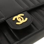 Chanel 1991-1994 Black Lambskin Mademoiselle Single Flap Shoulder Bag