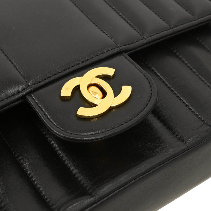 Chanel 1991-1994 Black Lambskin Mademoiselle Single Flap Shoulder Bag