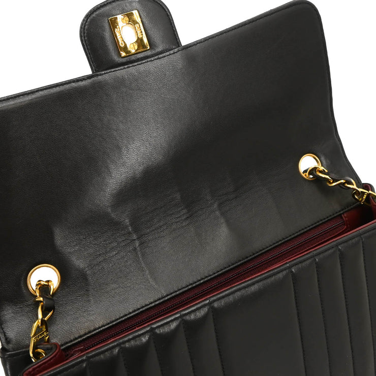 Chanel 1991-1994 Black Lambskin Mademoiselle Single Flap Shoulder Bag