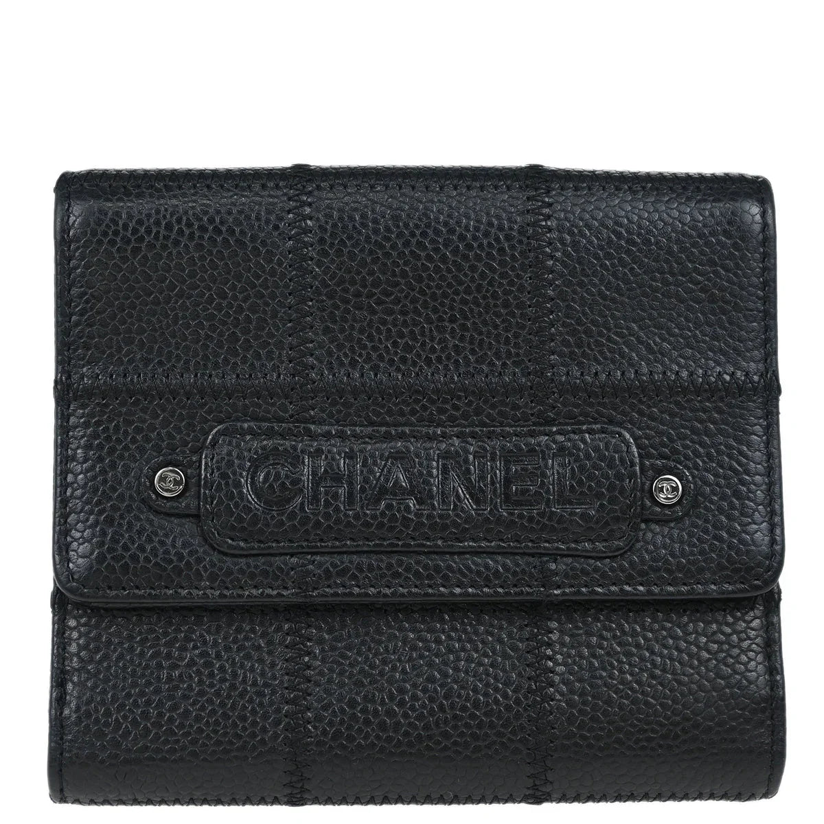 Chanel Black Caviar Choco Bar Trifold Wallet