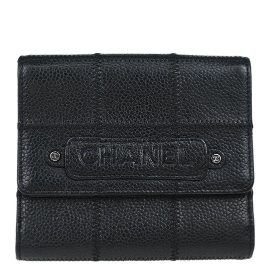 Chanel Black Caviar Choco Bar Trifold Wallet