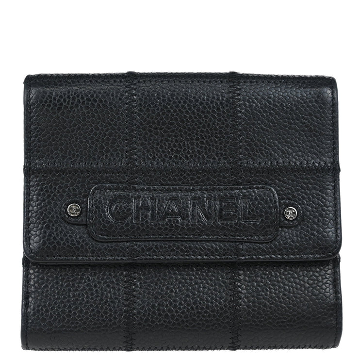 Chanel 2006 Black Caviar Choco Bar Trifold Wallet
