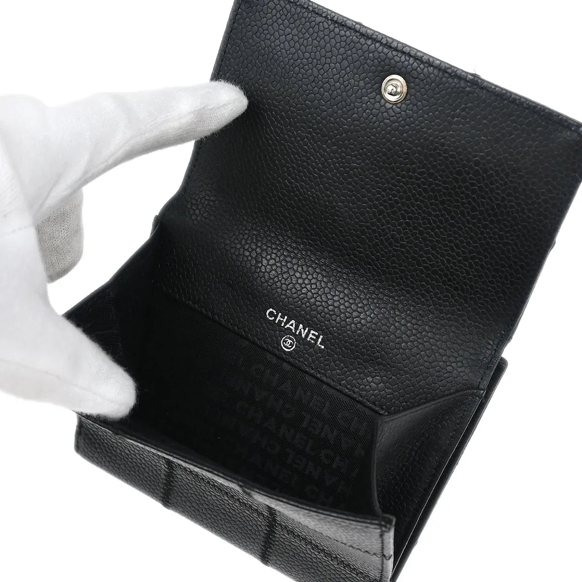 Chanel Black Caviar Choco Bar Trifold Wallet