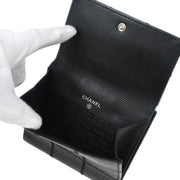 Chanel 2006 Black Caviar Choco Bar Trifold Wallet