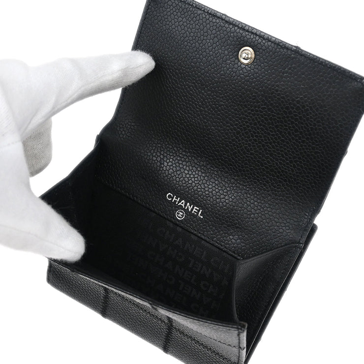Chanel 2006 Black Caviar Choco Bar Trifold Wallet