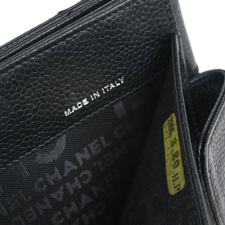 Chanel 2006 Black Caviar Choco Bar Trifold Wallet