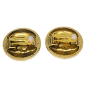Chanel Gold Button Earrings Clip-On Rhinestone 23