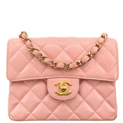 Chanel 2003-2004 Pink Caviar Mini Classic Square Flap Bag