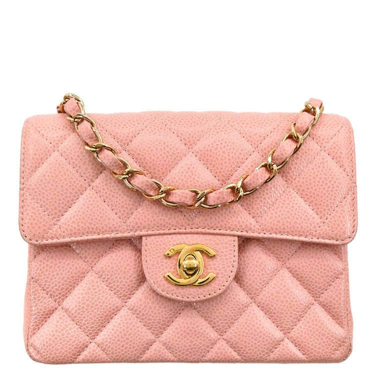 Chanel 2003-2004 Pink Caviar Mini Classic Square Flap Bag
