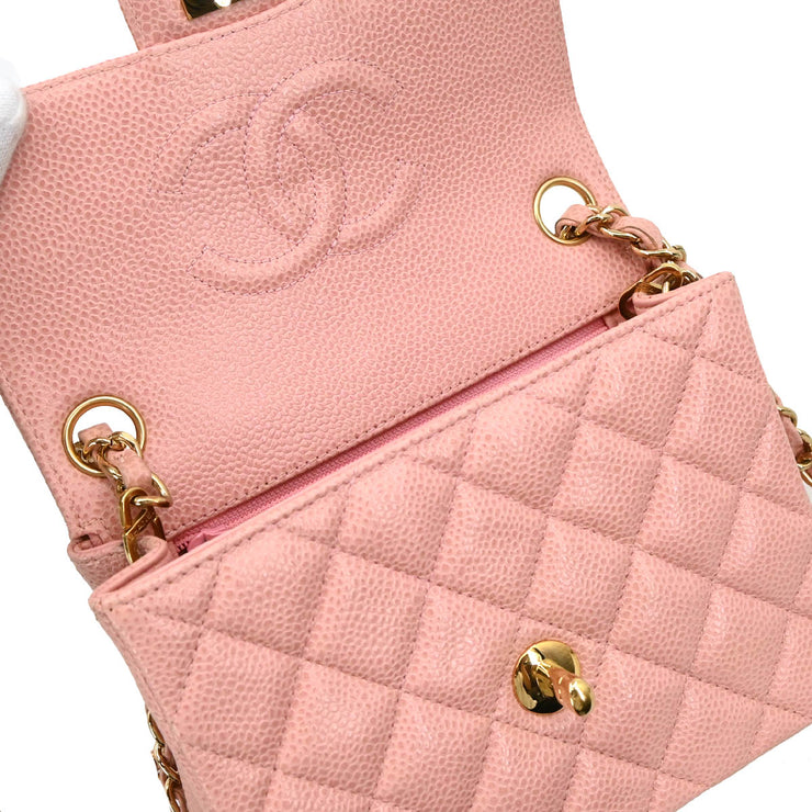 Chanel 2003-2004 Pink Caviar Mini Classic Square Flap Bag