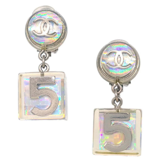 Chanel Dangle Cube Earrings Clip-On Clear 97P