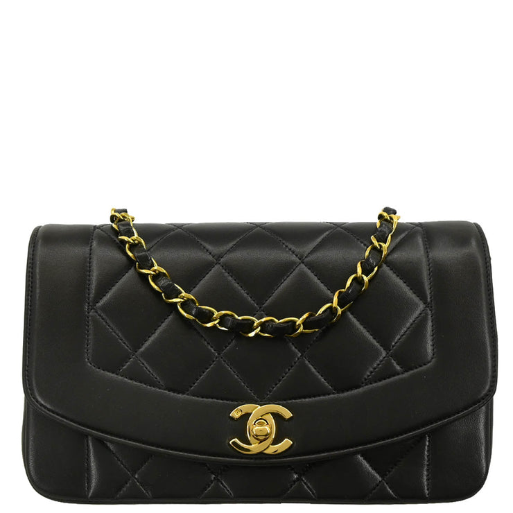 Chanel 1994-1996 Black Lambskin Small Diana Shoulder Bag