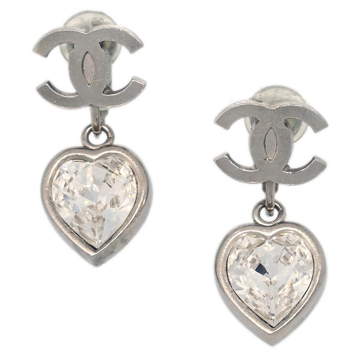Chanel Dangle Earrings Clip-On Silver Rhinestone 04A